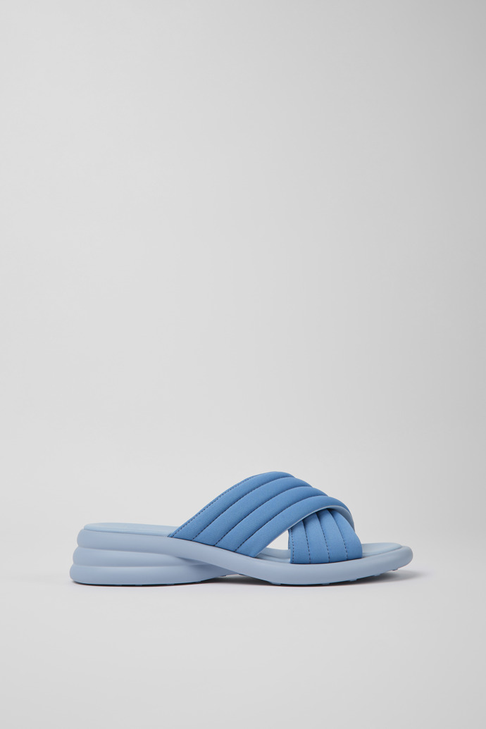 Image of Side view of Spiro Blue textile sandals for women