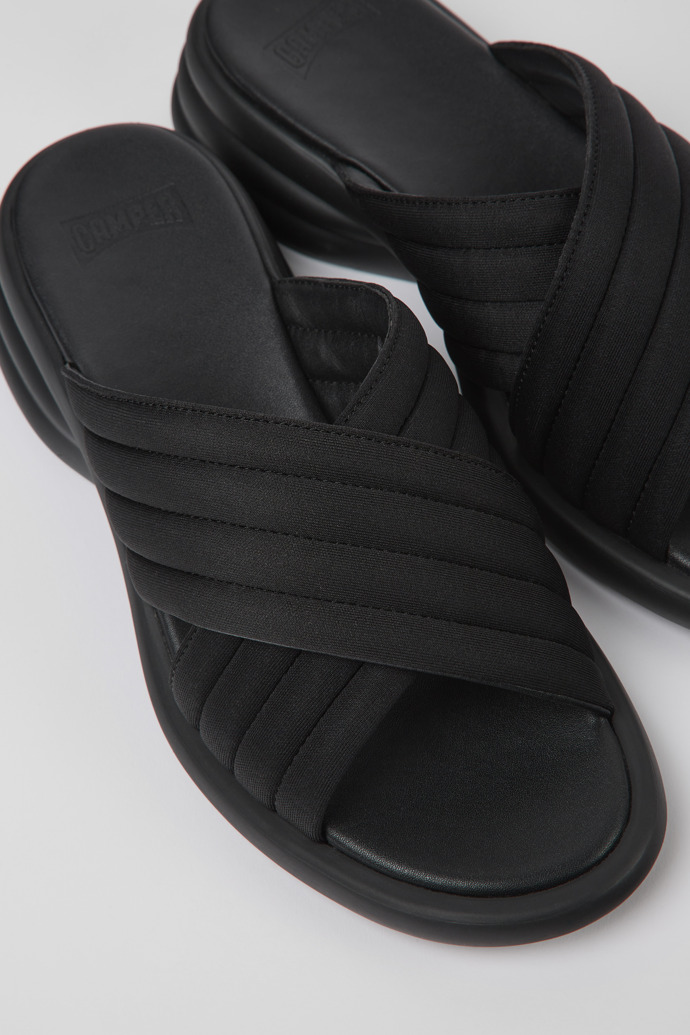 Close-up view of Spiro Black textile sandals for women