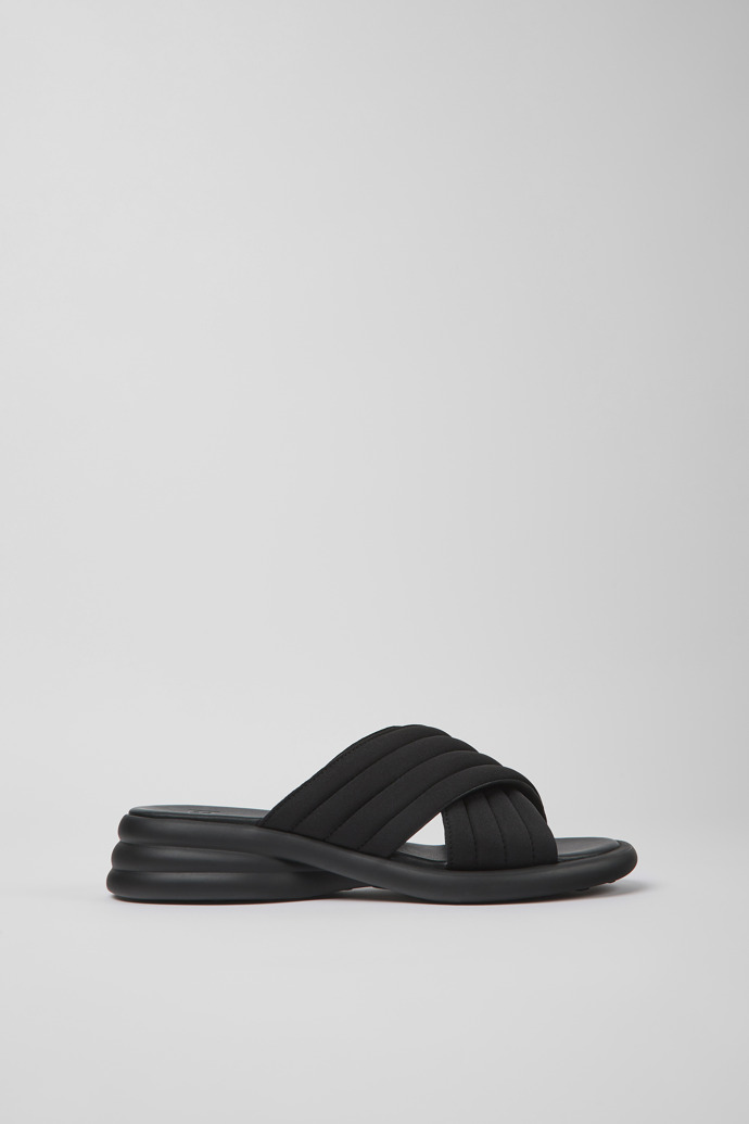 Image of Side view of Spiro Black textile sandals for women