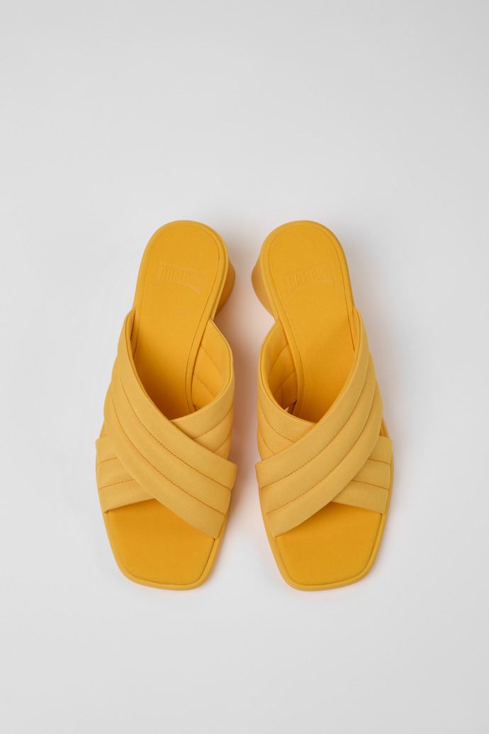 Overhead view of Kiara Orange textile sandals for women