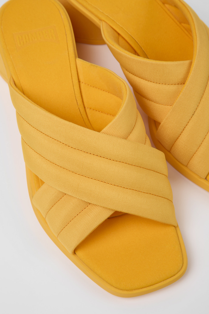 Close-up view of Kiara Orange textile sandals for women