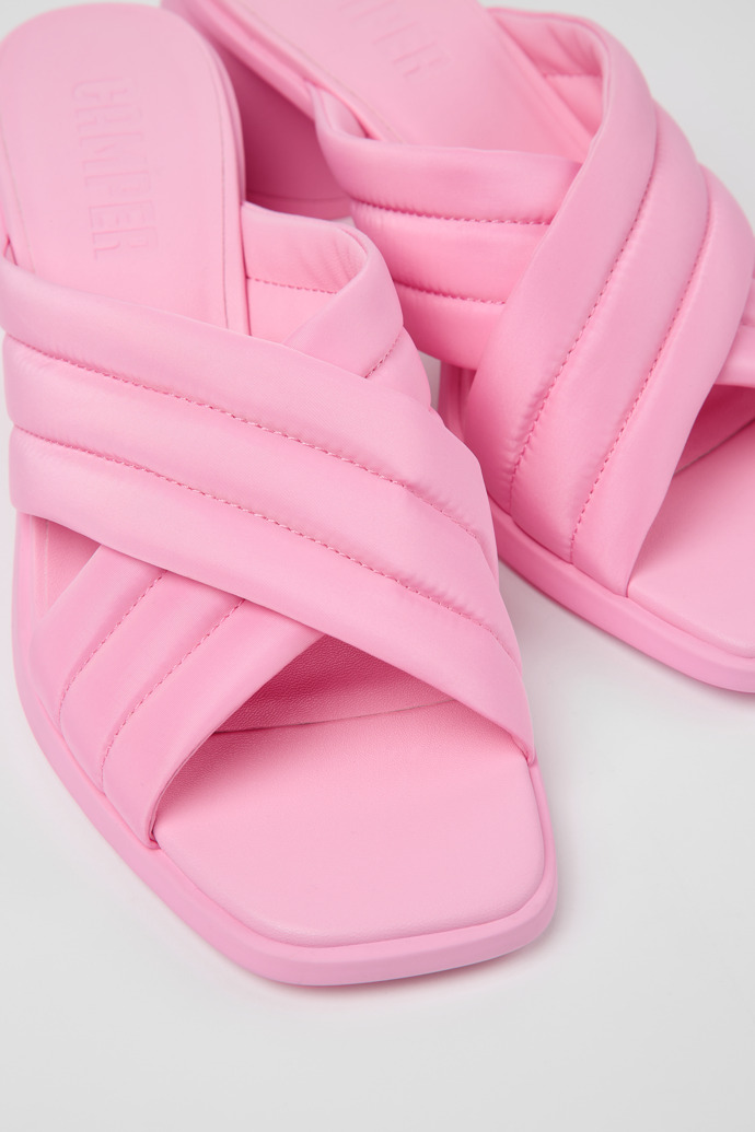 Close-up view of Kiara Pink Textile Cross-strap Sandal for Women