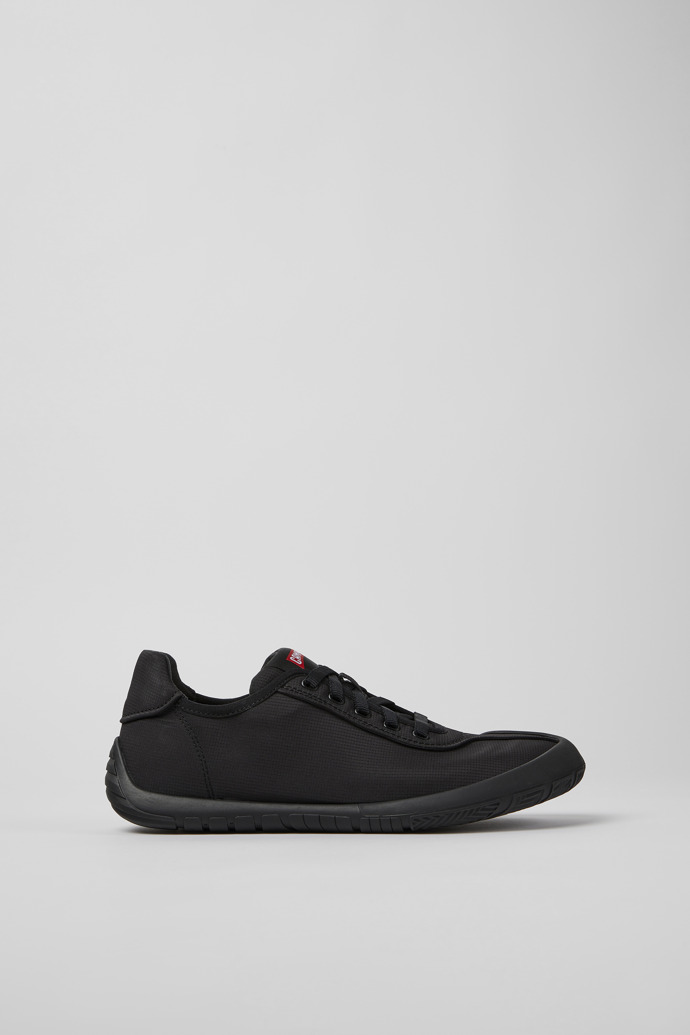 Side view of Peu Path Black textile sneakers for women
