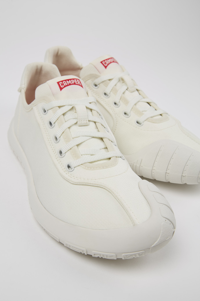 Close-up view of Peu Path White Recycled PET Women's Sneaker.