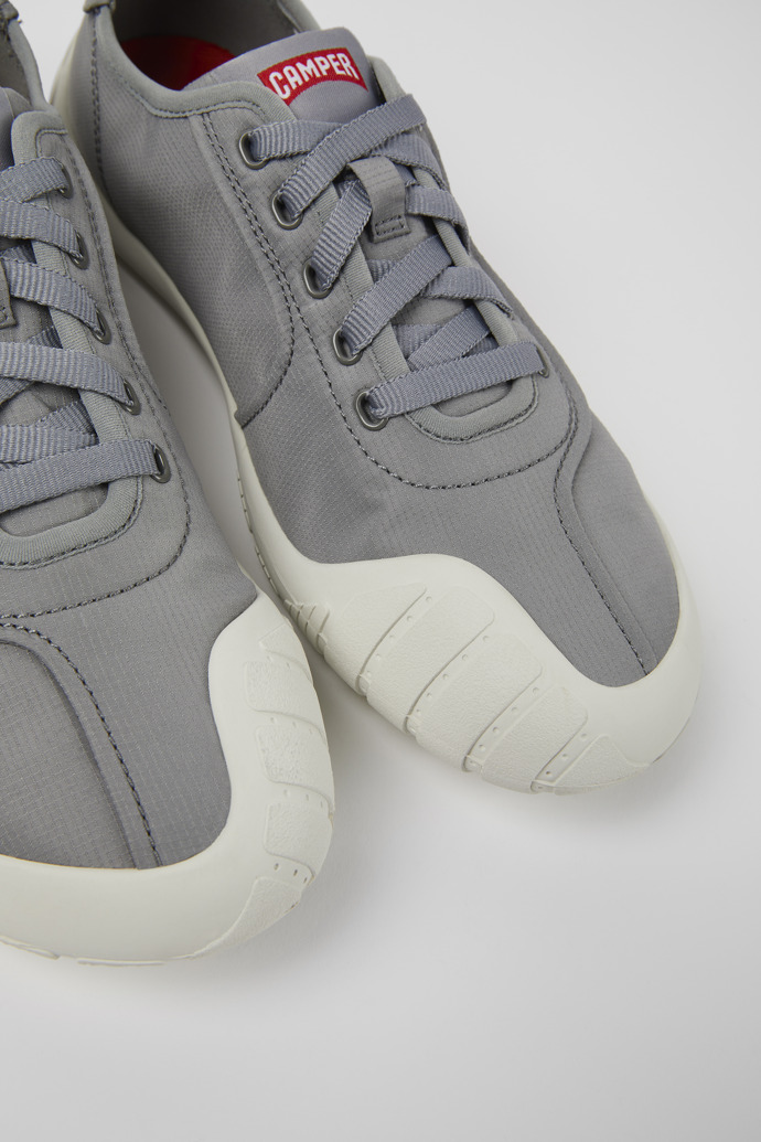 Close-up view of Path Gray textile sneakers for women