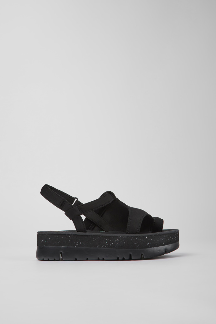 Image of Side view of Oruga Up Black textile sandals for women