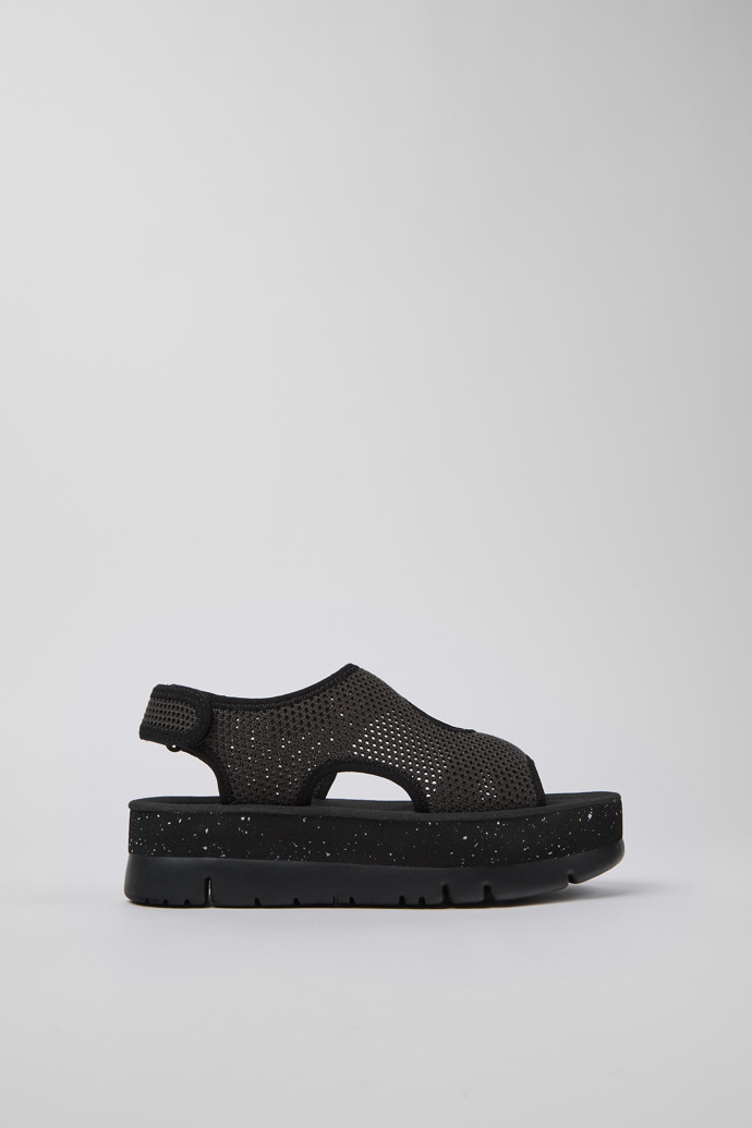 Side view of Oruga Up Gray textile sandals for women