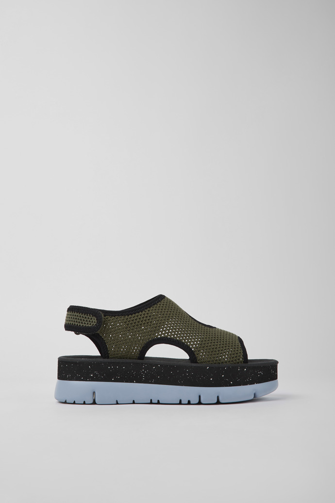 Image of Side view of Oruga Up Green textile sandals for women