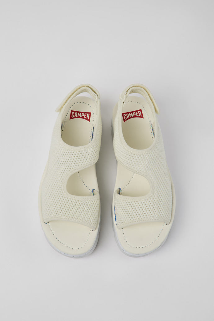 Overhead view of Oruga Up White textile sandals for women