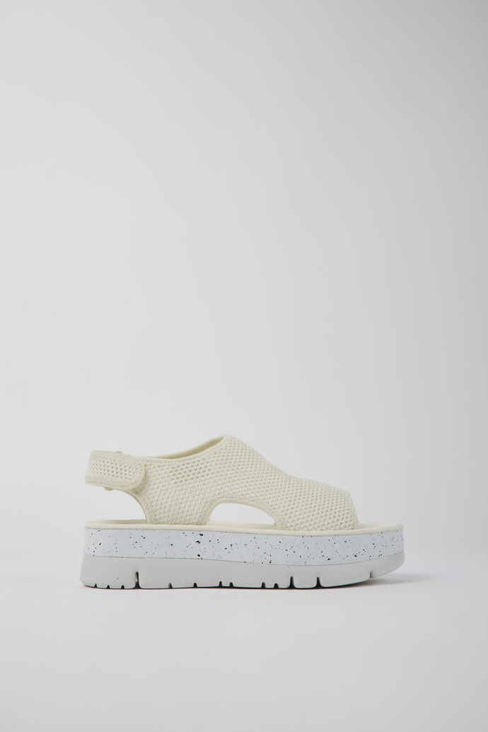 Image of Side view of Oruga Up White textile sandals for women