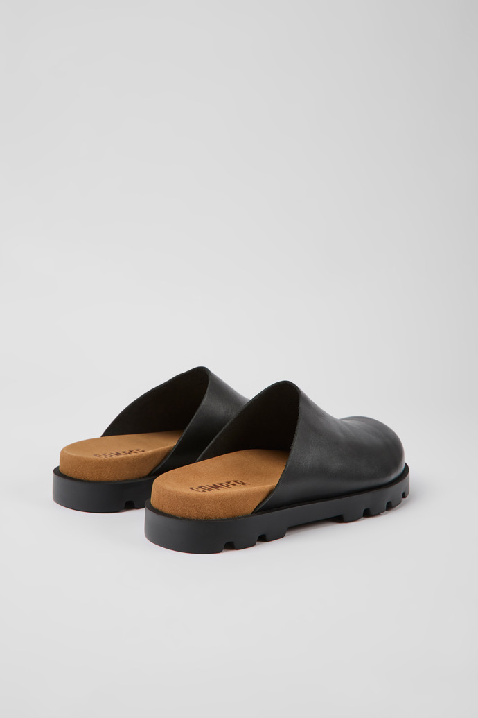 Back view of Brutus Sandal Black leather clogs for women