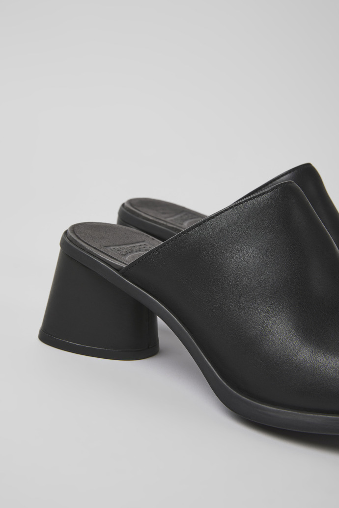 Close-up view of Kiara Black leather mules for women