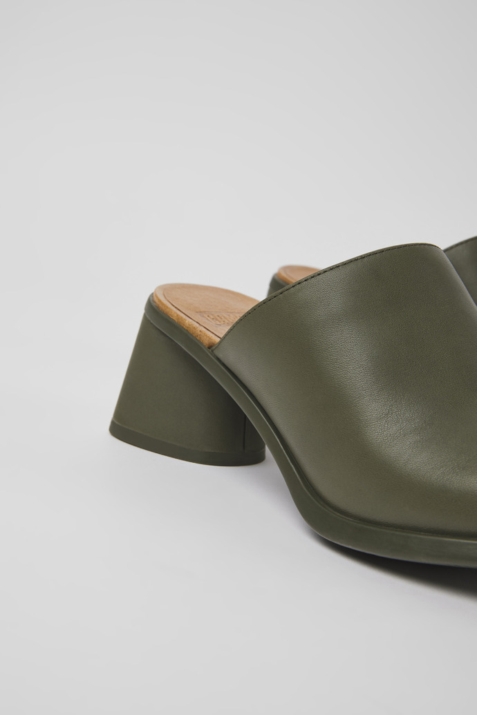 Close-up view of Kiara Green leather mules for women