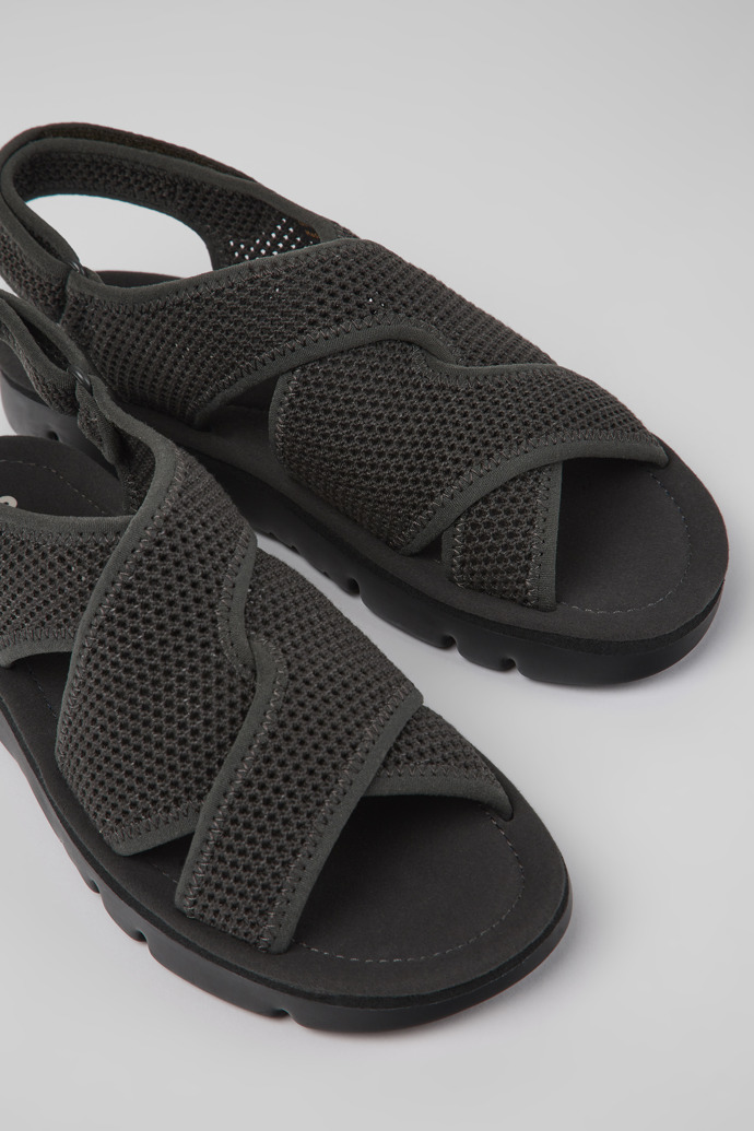 Close-up view of Oruga Dark gray textile sandals for women