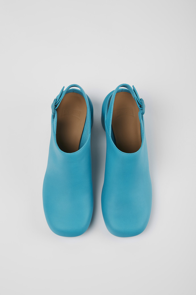 Overhead view of Niki Blue leather heels for women