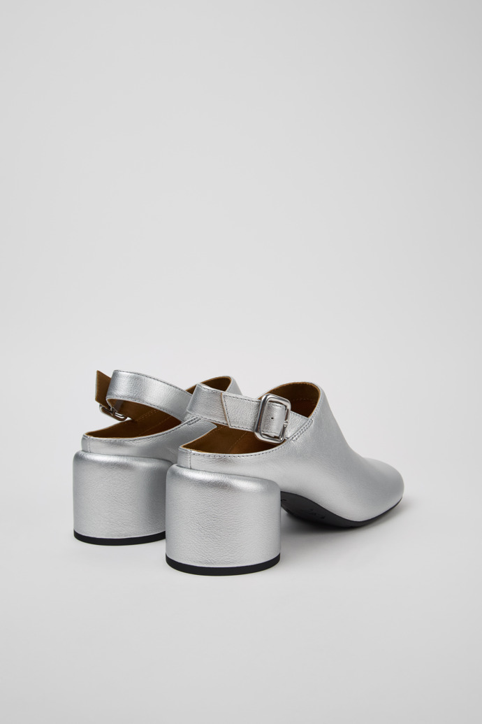 Back view of Niki Silver Leather Semi-Open Shoes for Women.