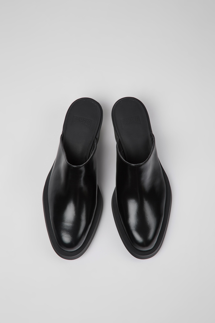 Overhead view of Bonnie Black leather mules for women