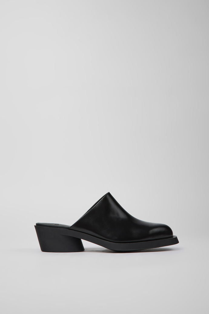 Side view of Bonnie Black leather mules for women