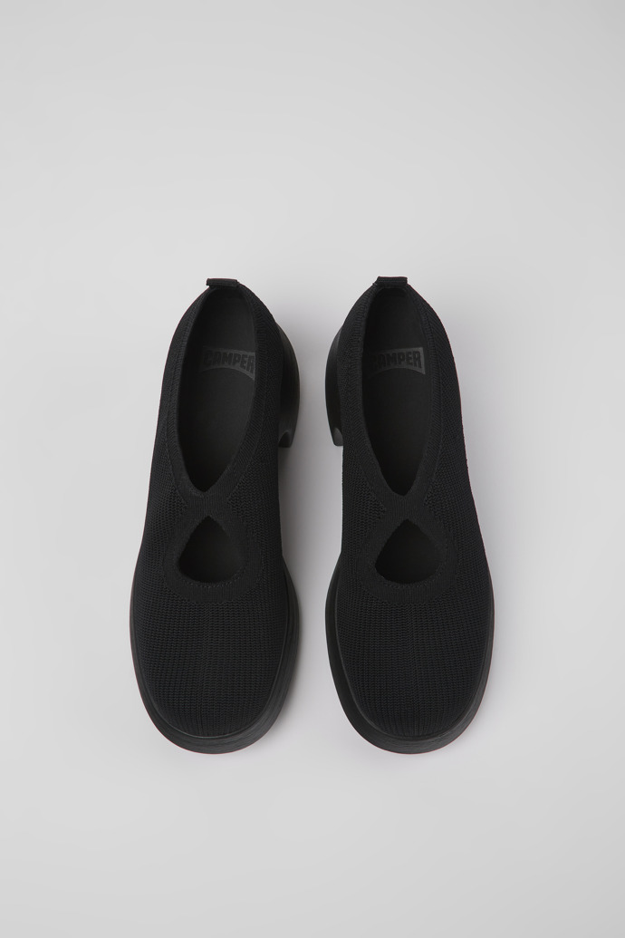 Overhead view of Thelma Black one-piece knit shoes for women