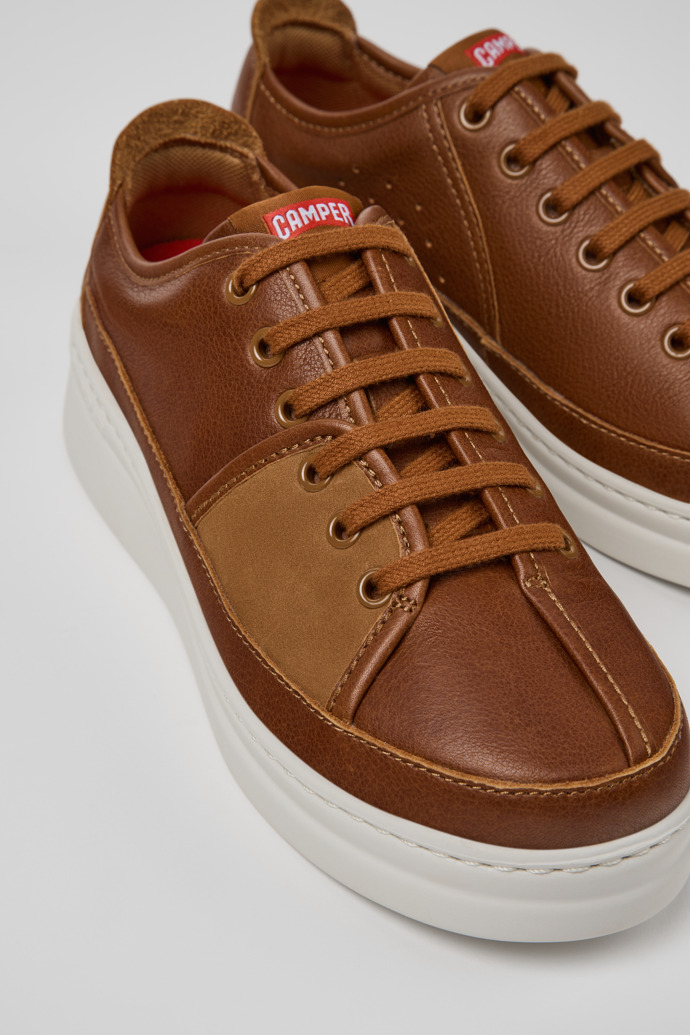 Close-up view of Twins Red Full Grain Sneakers for Women.