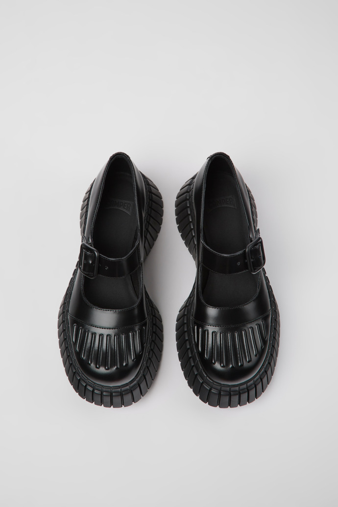 Overhead view of BCN Black leather shoes for women