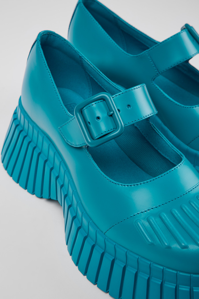 Close-up view of BCN Blue leather shoes for women