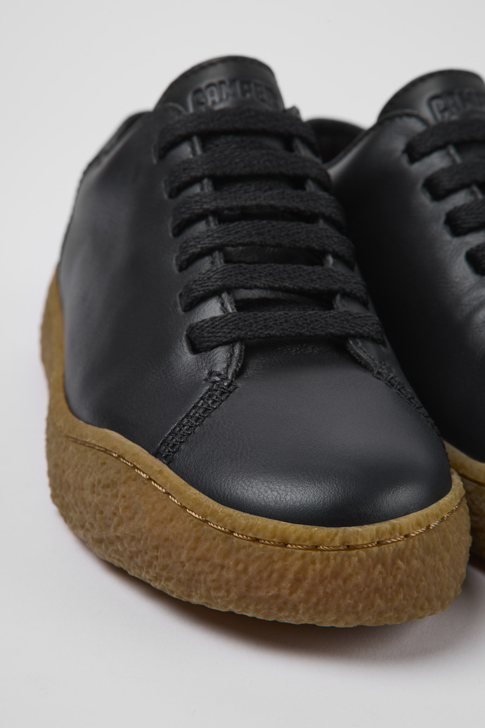 Close-up view of Peu Terreno Black Leather Sneakers for Women