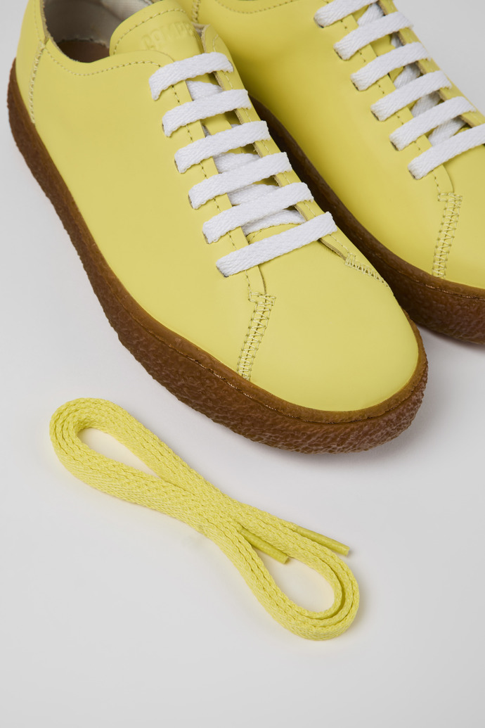 Close-up view of Peu Terreno Yellow Leather Sneaker for Women