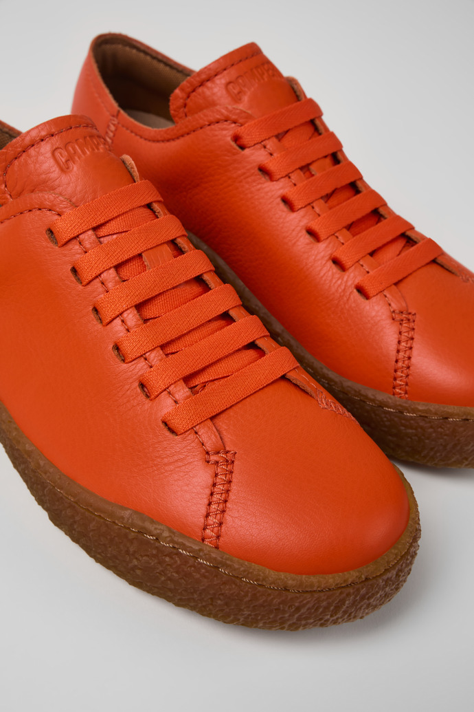 Close-up view of Peu Terreno Orange Leather Sneakers for Women