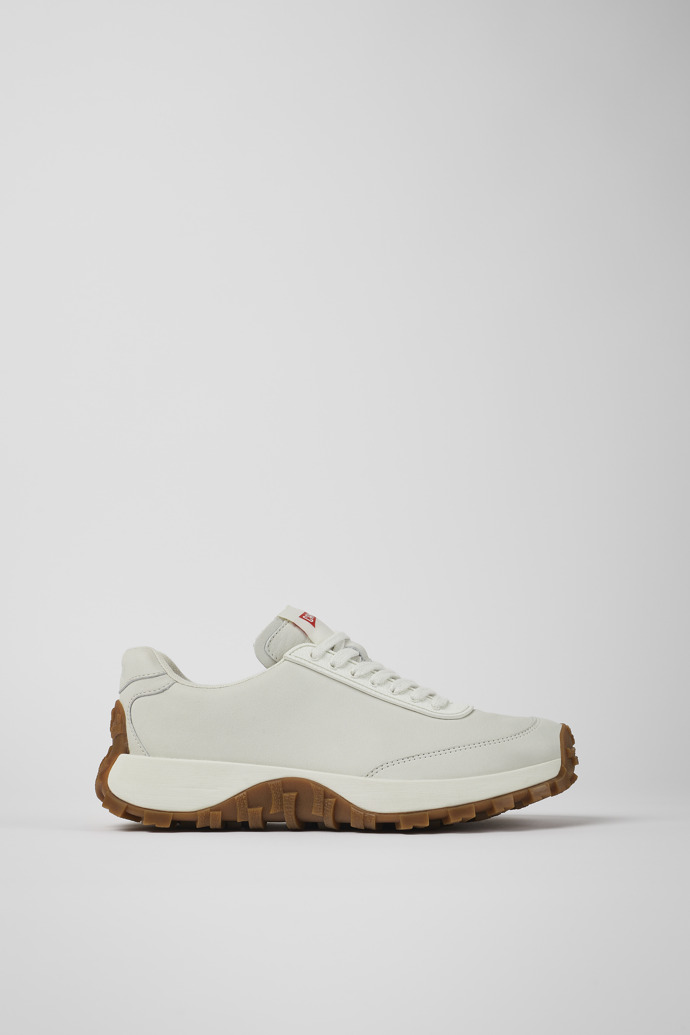 Side view of Drift Trail VIBRAM White non-dyed leather sneakers for women