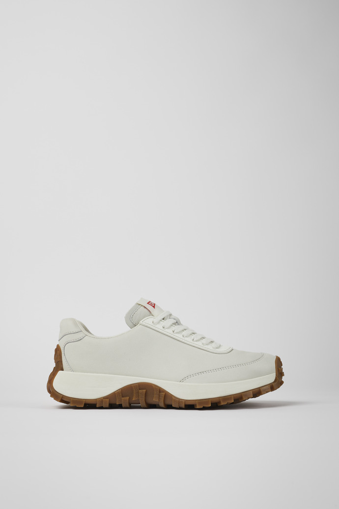 Image of Side view of Drift Trail VIBRAM White non-dyed leather sneakers for women