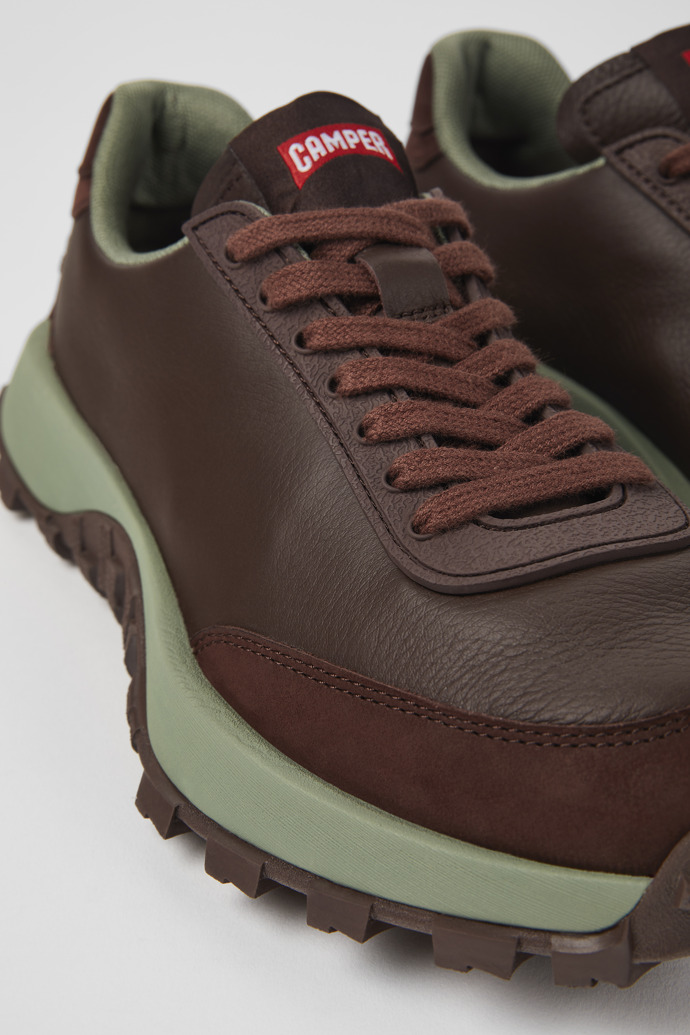 Close-up view of Drift Trail VIBRAM Burgundy leather and nubuck sneakers for women
