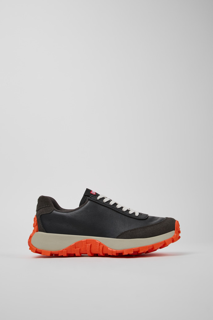 Side view of Drift Trail VIBRAM Black leather and nubuck sneakers for women