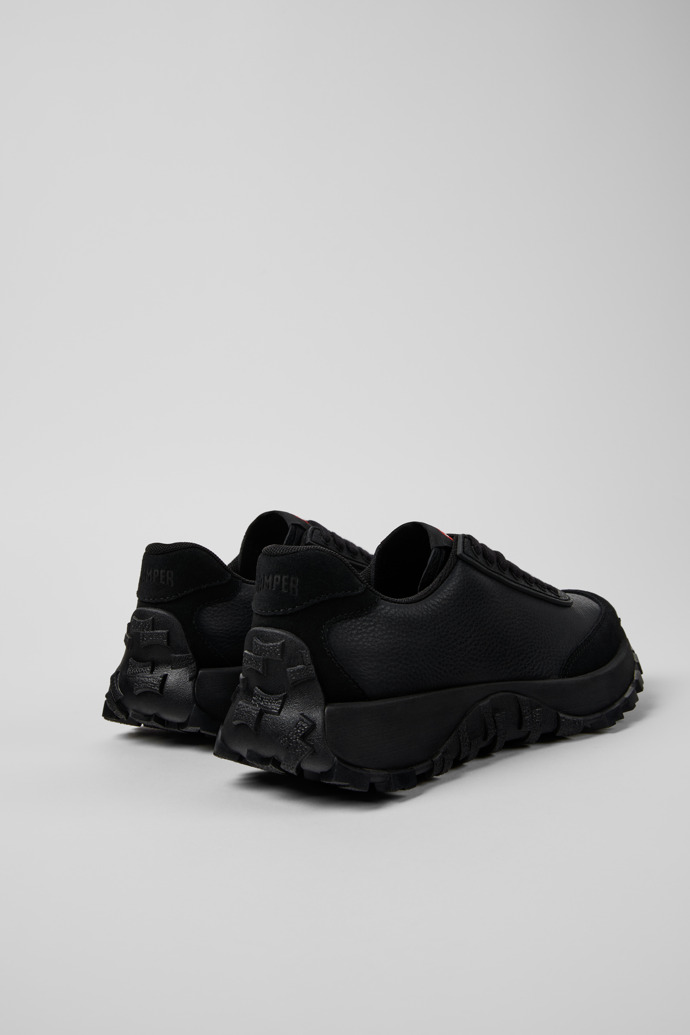 Back view of Drift Trail VIBRAM Black leather and nubuck sneakers for women