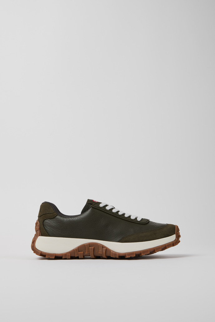 Side view of Drift Trail VIBRAM Green leather and nubuck sneakers for women