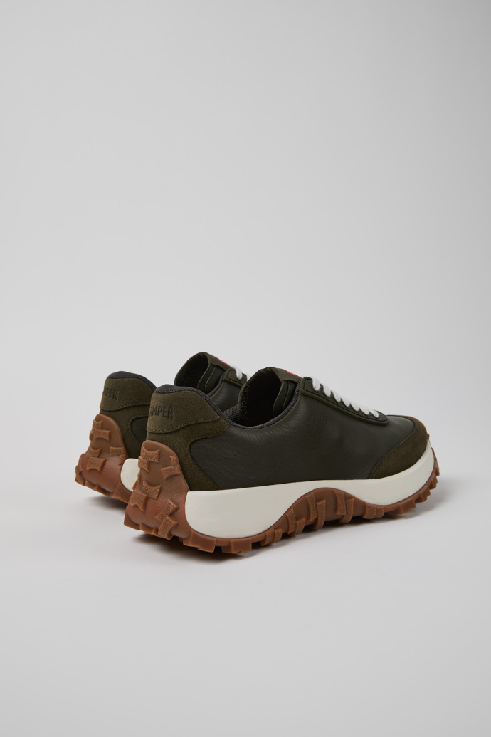 Back view of Drift Trail VIBRAM Green leather and nubuck sneakers for women