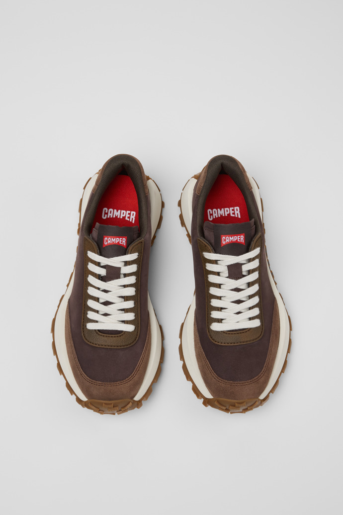 Overhead view of Drift Trail Brown Leather Sneakers for Women.
