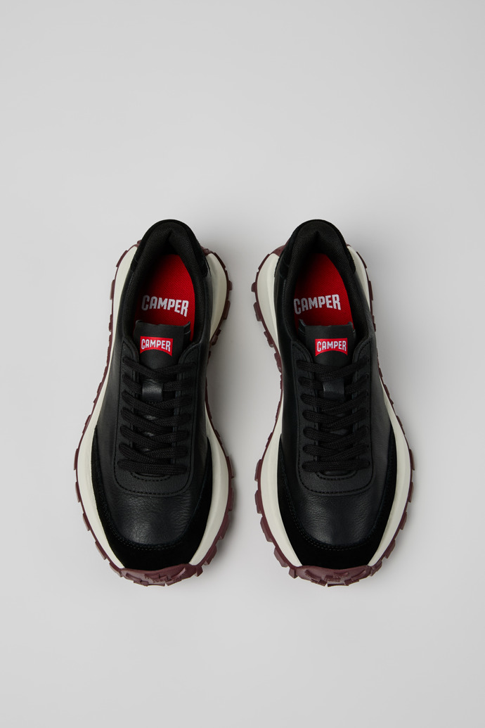 Overhead view of Drift Trail Black Leather and Nubuck Sneakers for Women.