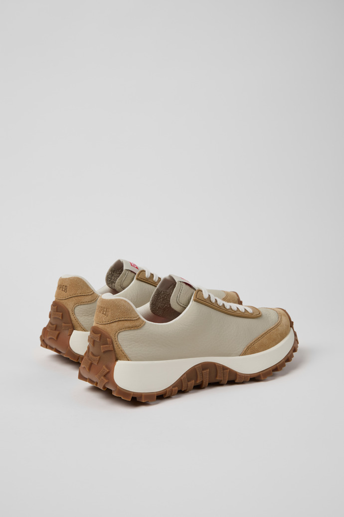 Back view of Drift Trail Beige Leather and Nubuck Sneakers for Women.