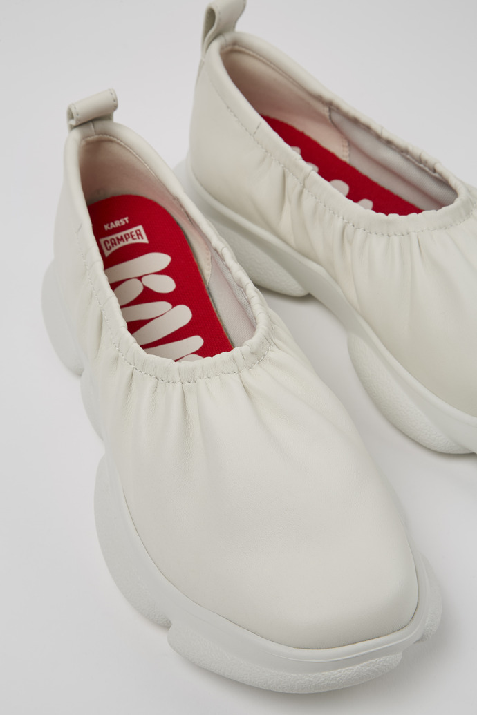 Close-up view of Karst White leather ballerinas for women