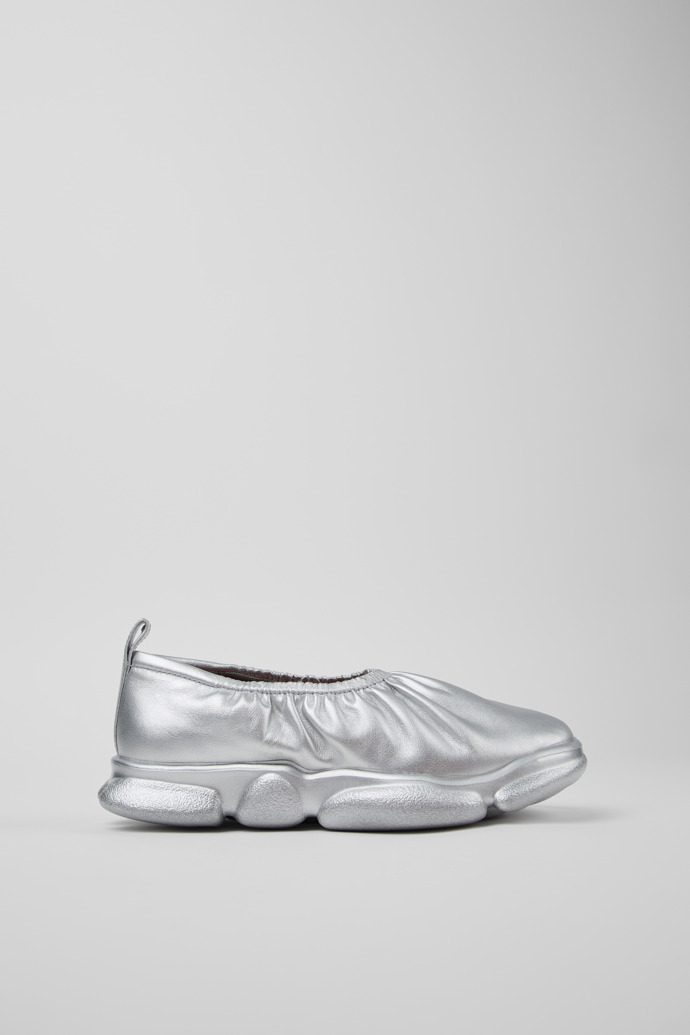 Side view of Karst Silver Leather Women's Shoes.