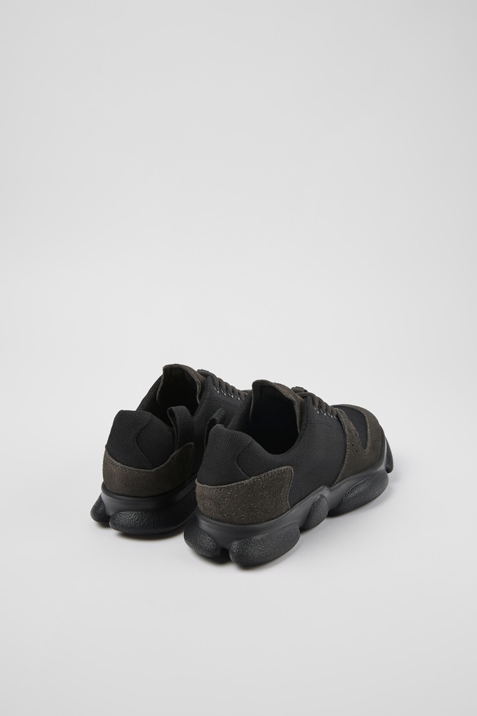 Back view of Karst Black leather and recycled PET sneakers for women