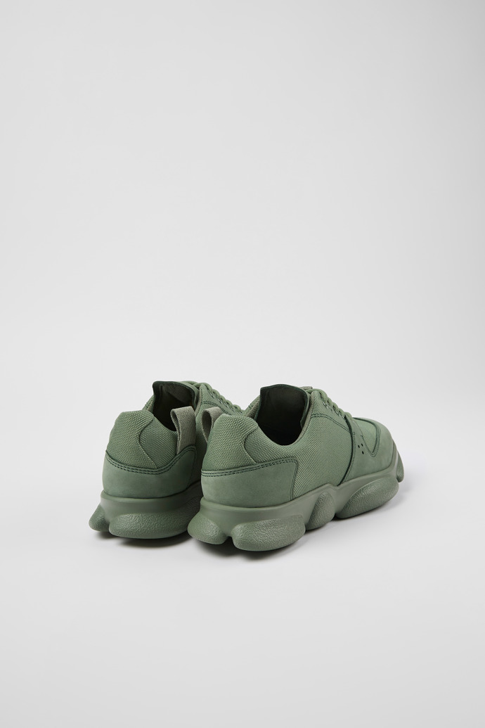 Back view of Karst Green leather and recycled PET sneakers for women