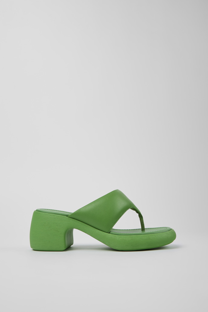 Image of Side view of Thelma Green Leather Sandal for Women