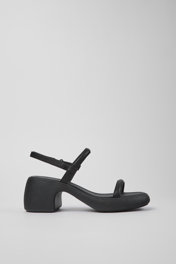 Image of Side view of Thelma Black Leather Sandal for Women