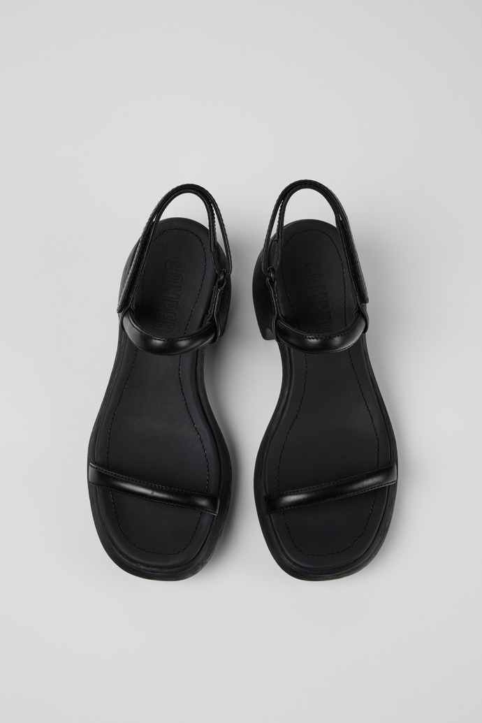 Overhead view of Thelma Black Leather Sandals for Women.