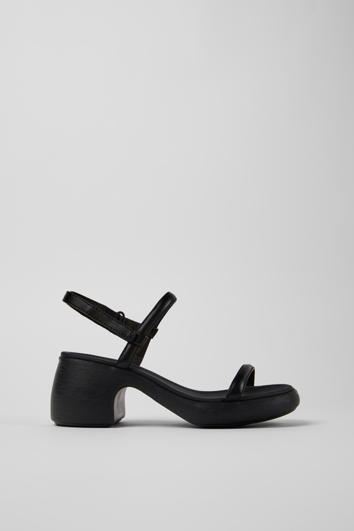 Side view of Thelma Black Leather Sandals for Women.