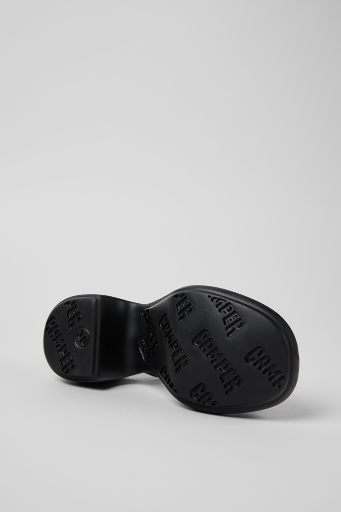 The soles of Thelma Black Leather Sandals for Women.