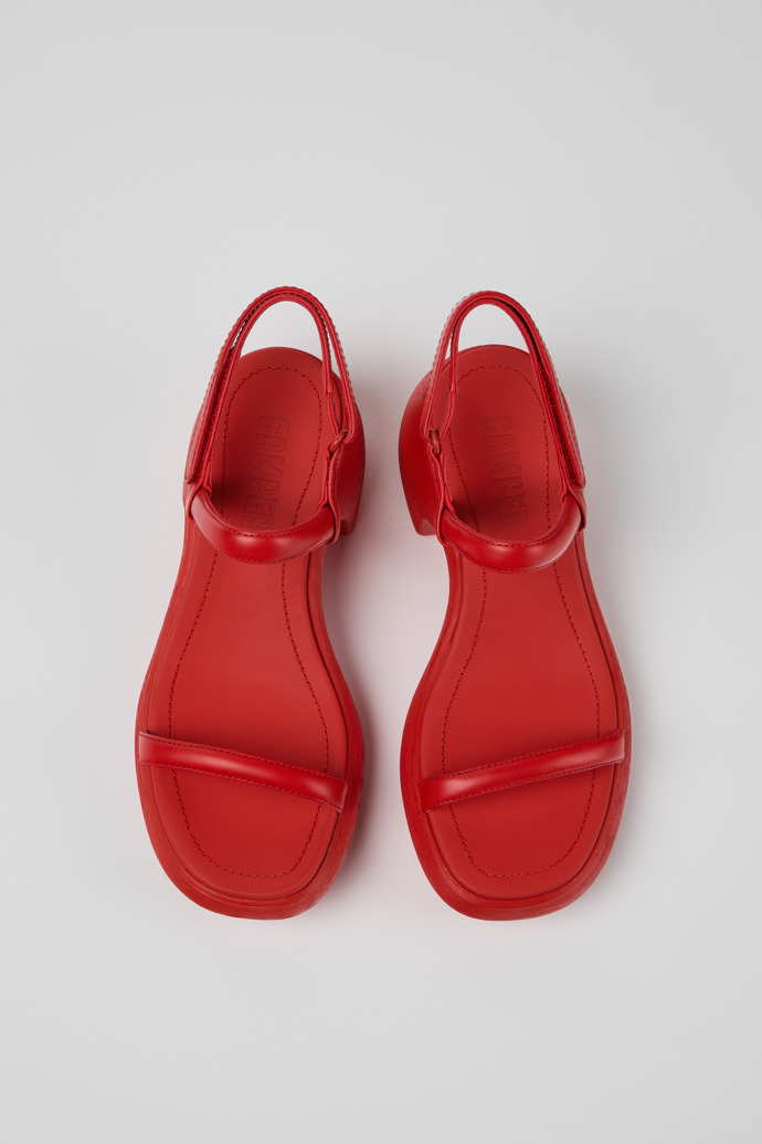 Overhead view of Thelma Red Leather Women's Sandals.