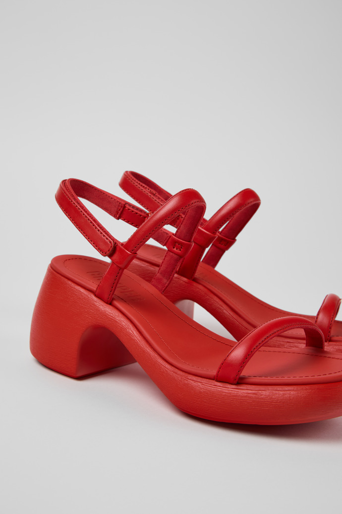 Close-up view of Thelma Red Leather Women's Sandals.